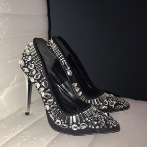 Jeweled Black Heels